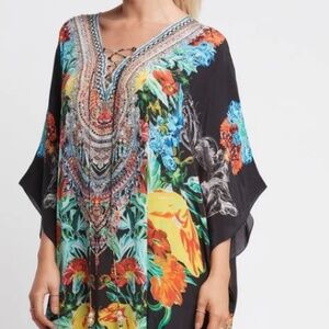 CZARINA Cuban Night Long Silk Maxi Kaftan Dress Crystal Embellishments NWT OS